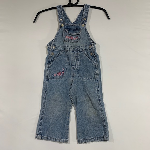 Vintage Faded‎ Glory Denim Overalls Butterfly Embroidered Infant 24 Months - Picture 1 of 3